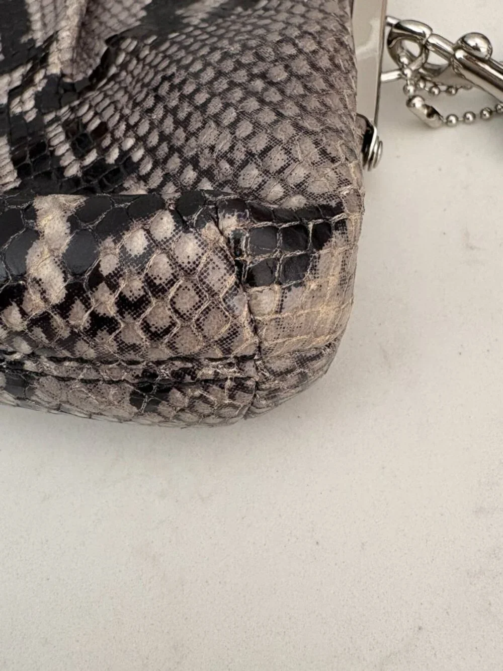 Coach Snakeskin Embossed Kiss Lock Wristlet Clutch Retro Chic Indie Sleaze Party